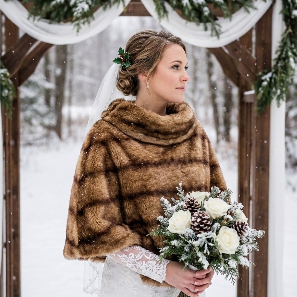 Zara Brown Faux Fur poncho